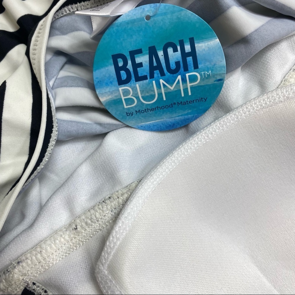 Motherhood Maternity Beach Bump NWT One Piece Swimsuit Black White Stripe Halter - Picture 7 of 14